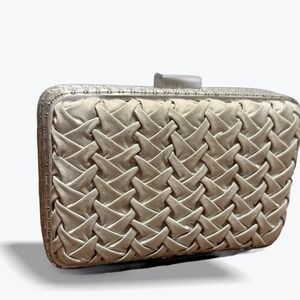 Inge Christopher Champagne Beaded Woven Evening Clutch Bag Party Wedding‎